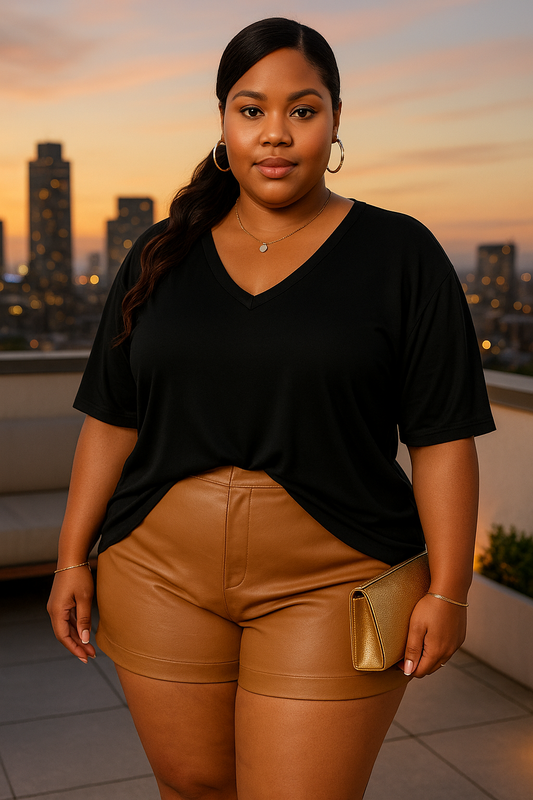 Plus Size Solid Drop Shoulder Short Sleeve Shirt