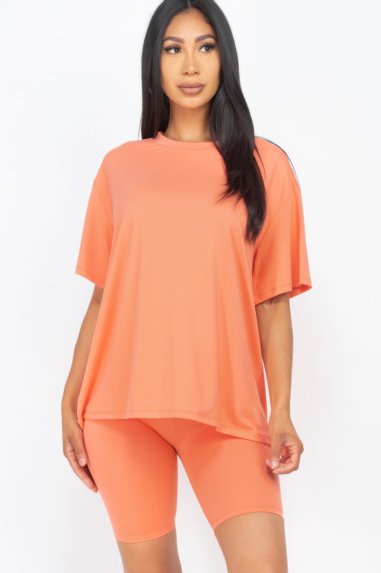 Loose Fit Top & Biker Shorts Set | APPAREL, Black, Burgundy, CCPRODUCTS, Cloud, Coffee, Daylily yellow, Grape, Green Bay, Khaki, Mango, NEW ARRIVALS, Olive, Olive Branch, Royal, SETS, Taupe, Tomato Cream, Ultimate Gray, White, Yellow | Style Your Curves