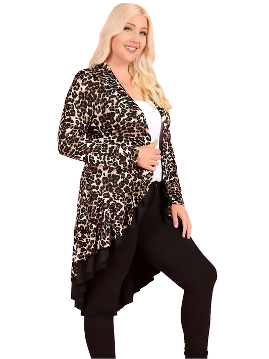 Plus Size Leopard Print Hi Low Cardigan