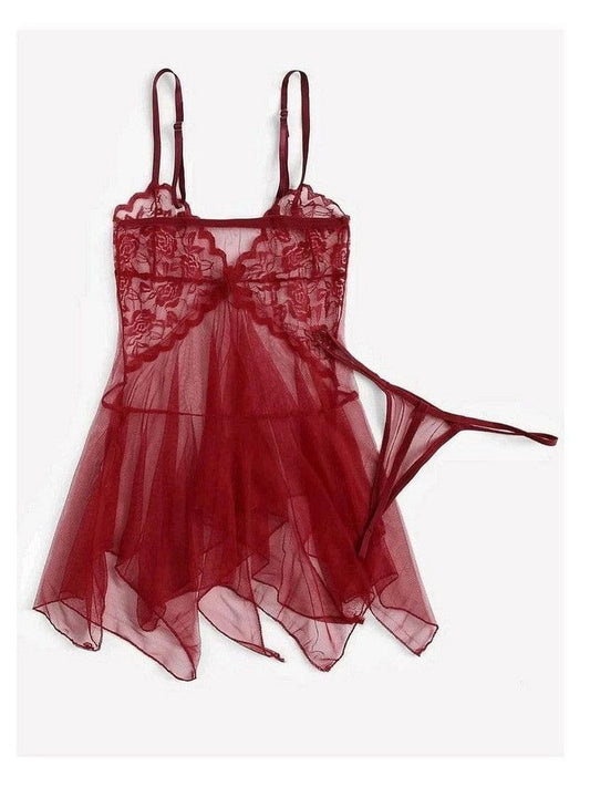 Plus Size Asymmetrical Hem Sheer Mesh Dress With Thong NEW ARRIVALS, PLUS, plus lingerie, PLUS SIZE SETS, Plus Sizes, SALE Style Your Curves