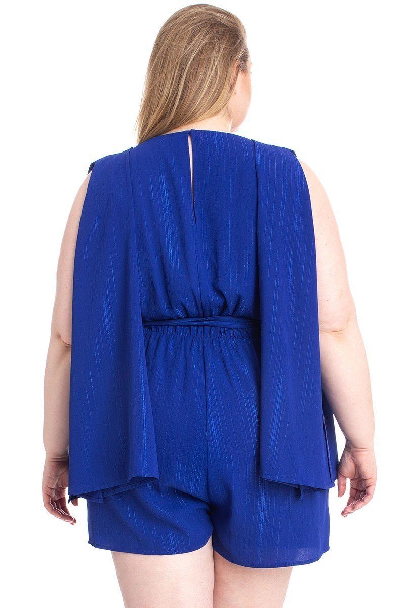 Shimmer Fabric Draped Open Sleeve Romper | Ivory, PLUS SIZE, PLUS SIZE JUMPSUITS & ROMPERS, Royal, SALE, SALE PLUS SIZE, Yellow | Style Your Curves