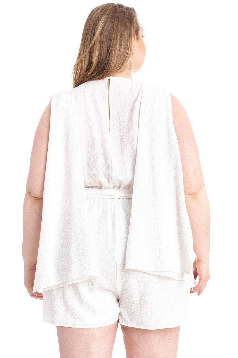 Shimmer Fabric Draped Open Sleeve Romper | Ivory, PLUS SIZE, PLUS SIZE JUMPSUITS & ROMPERS, Royal, SALE, SALE PLUS SIZE, Yellow | Style Your Curves