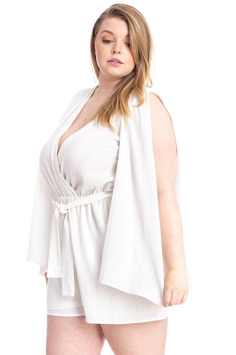 Shimmer Fabric Draped Open Sleeve Romper | Ivory, PLUS SIZE, PLUS SIZE JUMPSUITS & ROMPERS, Royal, SALE, SALE PLUS SIZE, Yellow | Style Your Curves