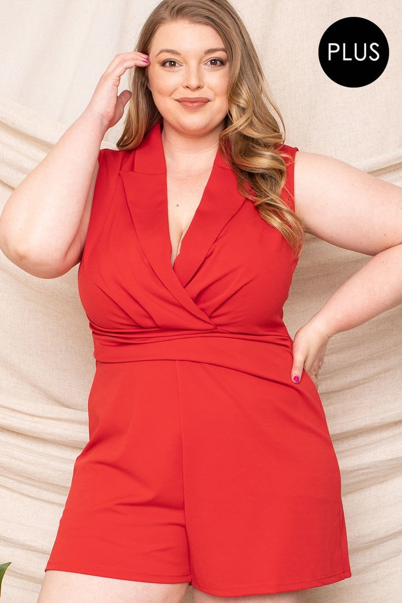Collared Neck Plus Size Romper | Black, PLUS SIZE, PLUS SIZE JUMPSUITS & ROMPERS, Red, SALE, SALE PLUS SIZE, Tea Leaf | Style Your Curves