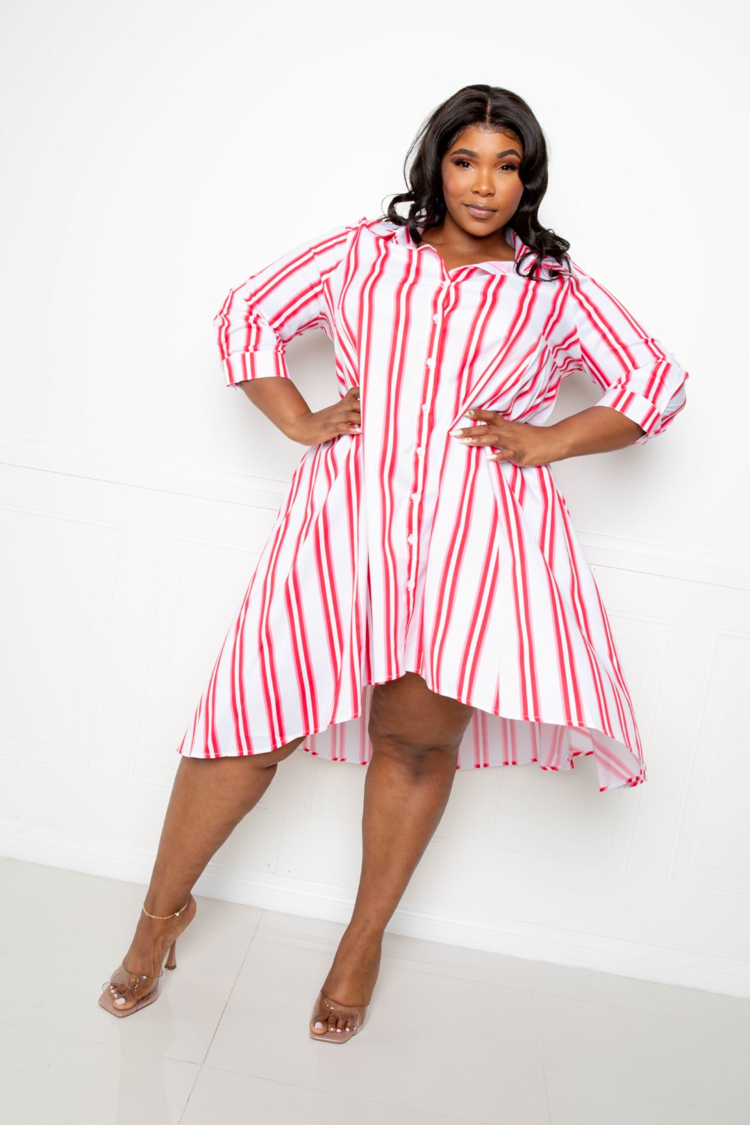 Stripe Shirt Dress | Black, Green, Hot Pink, Orange, PLUS SIZE, PLUS SIZE DRESSES, SALE, SALE PLUS SIZE | Style Your Curves