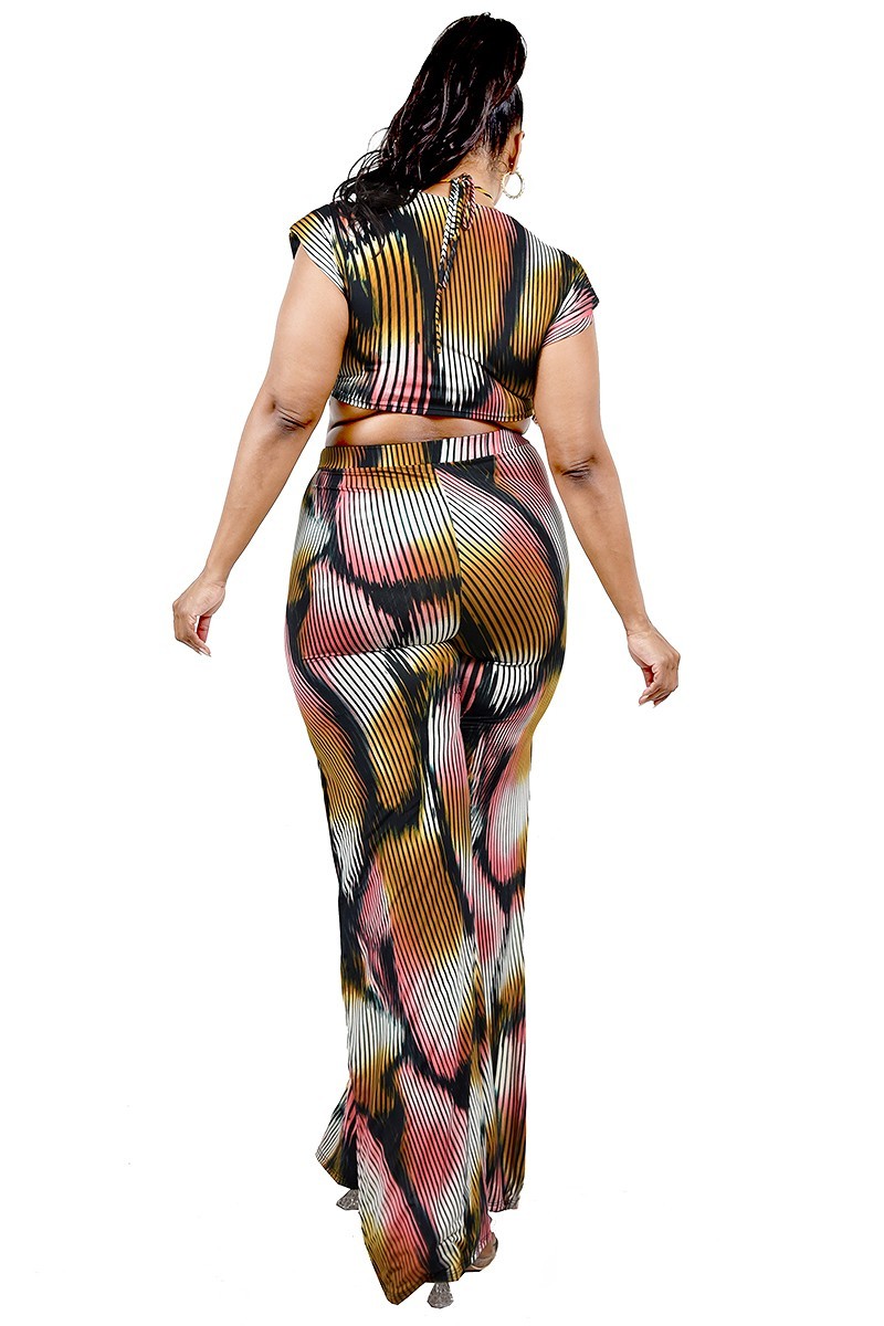 Plus Knitted Color Painting 2 Piece Pants Set | Mustard/Mauve, PLUS SIZE, PLUS SIZE SETS, SALE, SALE PLUS SIZE | Style Your Curves