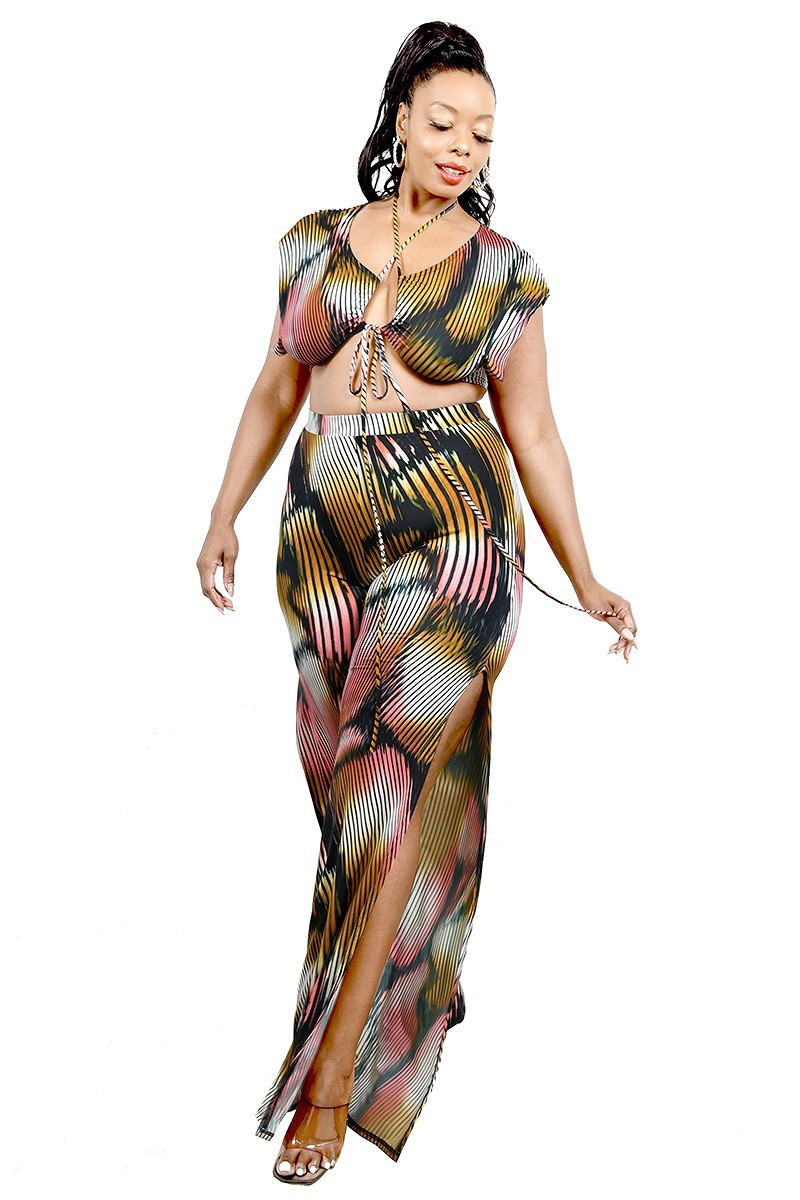 Plus Knitted Color Painting 2 Piece Pants Set | Mustard/Mauve, PLUS SIZE, PLUS SIZE SETS, SALE, SALE PLUS SIZE | Style Your Curves