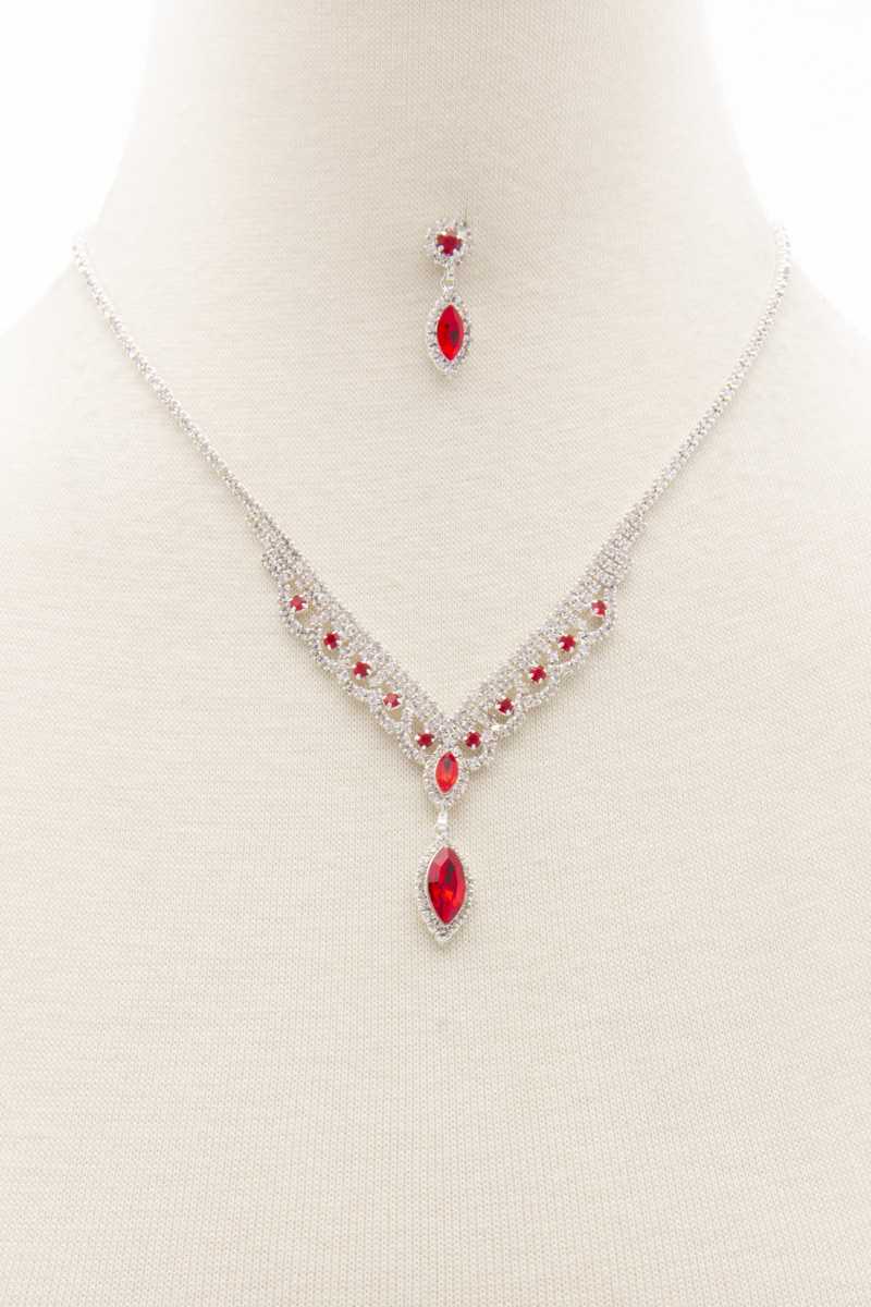 Marquise Shape Rhinestone Necklace | Black, Blue, JEWELRY, Multi, NECKLACES, Red, SALE, SALE JEWELRY, Silver | Style Your Curves