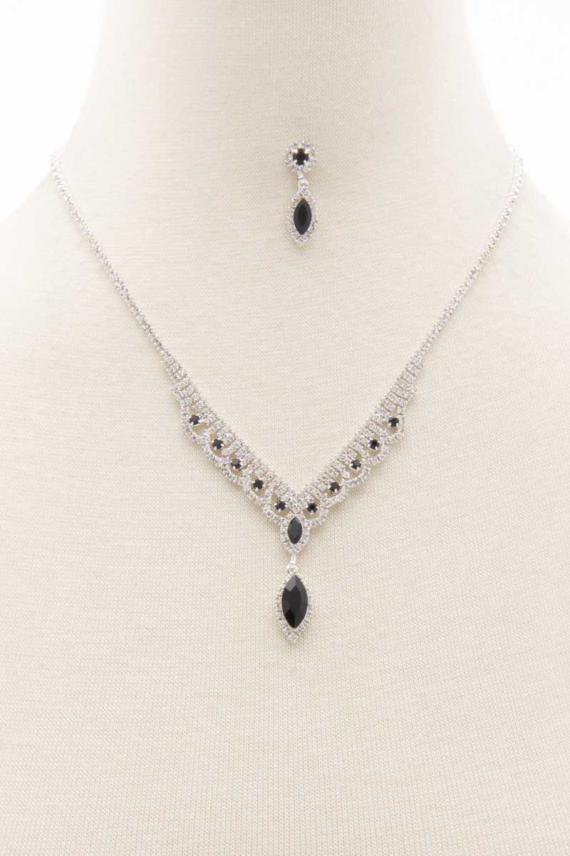 Marquise Shape Rhinestone Necklace | Black, Blue, JEWELRY, Multi, NECKLACES, Red, SALE, SALE JEWELRY, Silver | Style Your Curves