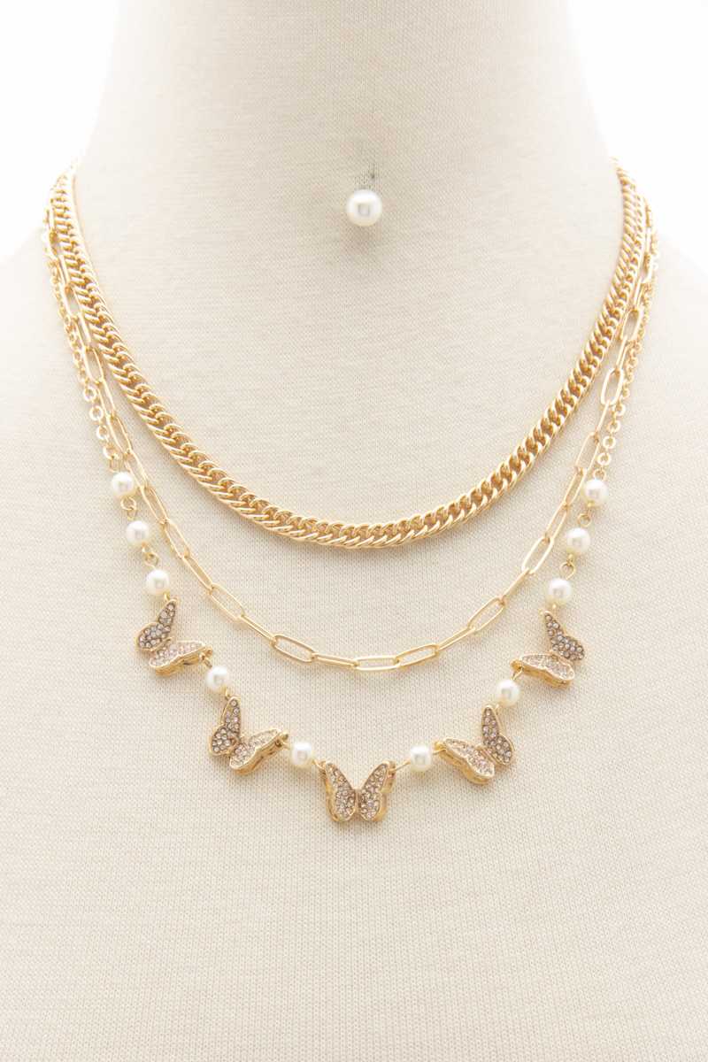 Butterfly Charm Oval Link Layered Necklace | Gold, JEWELRY, NECKLACES, RESTOCKED POPULAR ITEMS, SALE, SALE JEWELRY | Style Your Curves