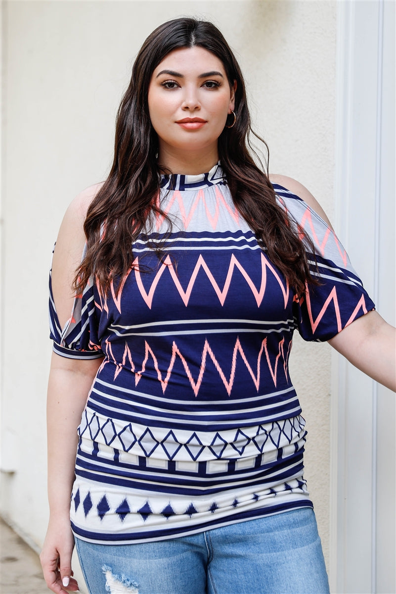 Plus Polka Dot Cold Shoulder Short Sleeve Back Self-tie Top | SALE, SALE PLUS SIZE | Style Your Curves