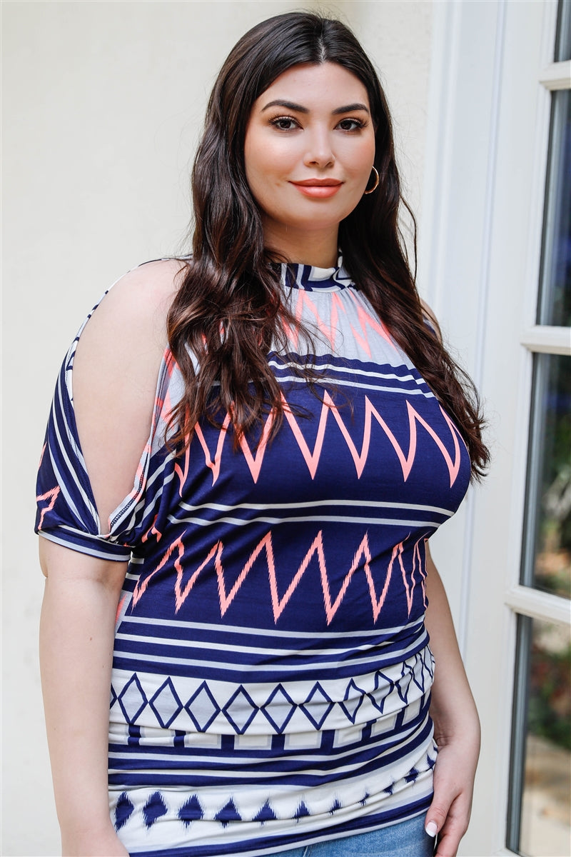 Plus Polka Dot Cold Shoulder Short Sleeve Back Self-tie Top | SALE, SALE PLUS SIZE | Style Your Curves