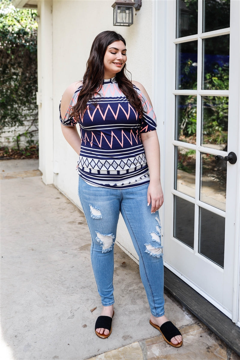 Plus Polka Dot Cold Shoulder Short Sleeve Back Self-tie Top | SALE, SALE PLUS SIZE | Style Your Curves