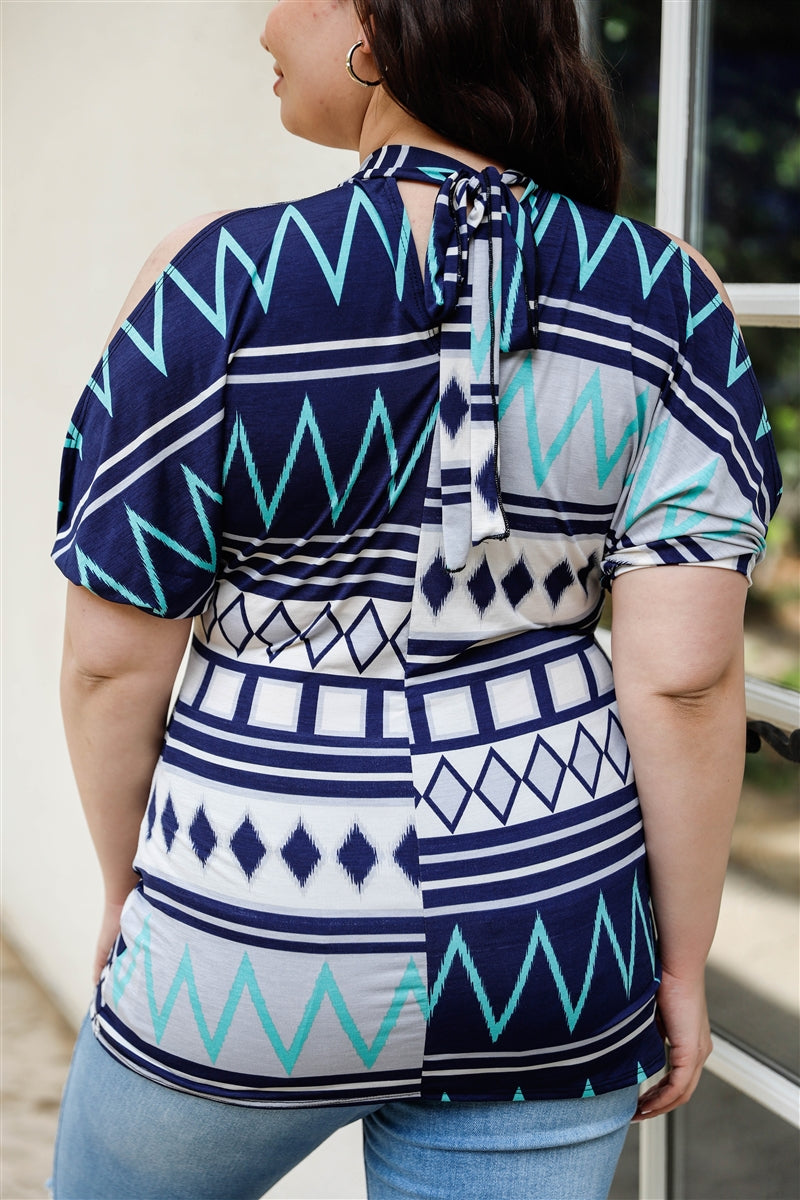 Plus Polka Dot Cold Shoulder Short Sleeve Back Self-tie Top | SALE, SALE PLUS SIZE | Style Your Curves