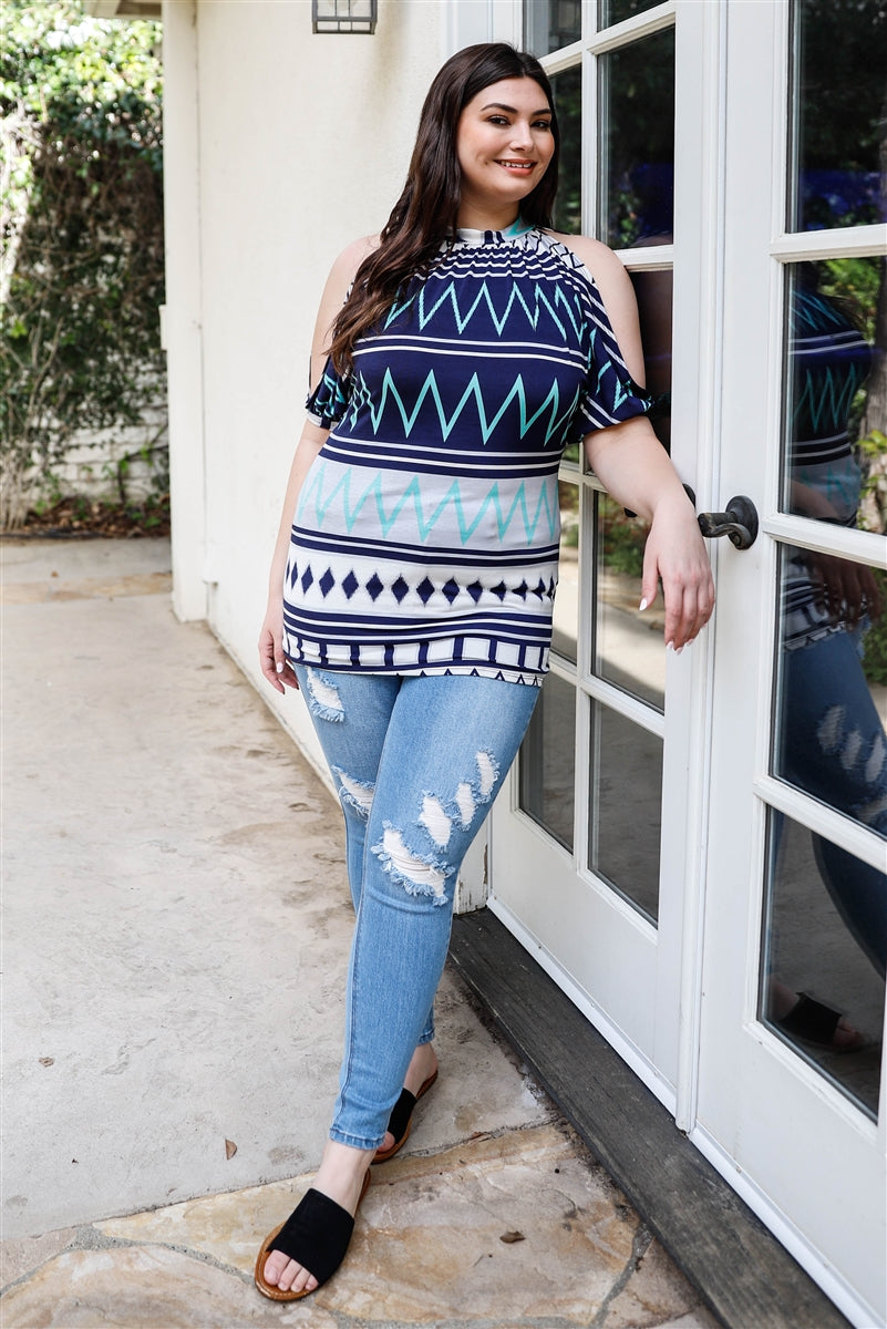 Plus Polka Dot Cold Shoulder Short Sleeve Back Self-tie Top | SALE, SALE PLUS SIZE | Style Your Curves