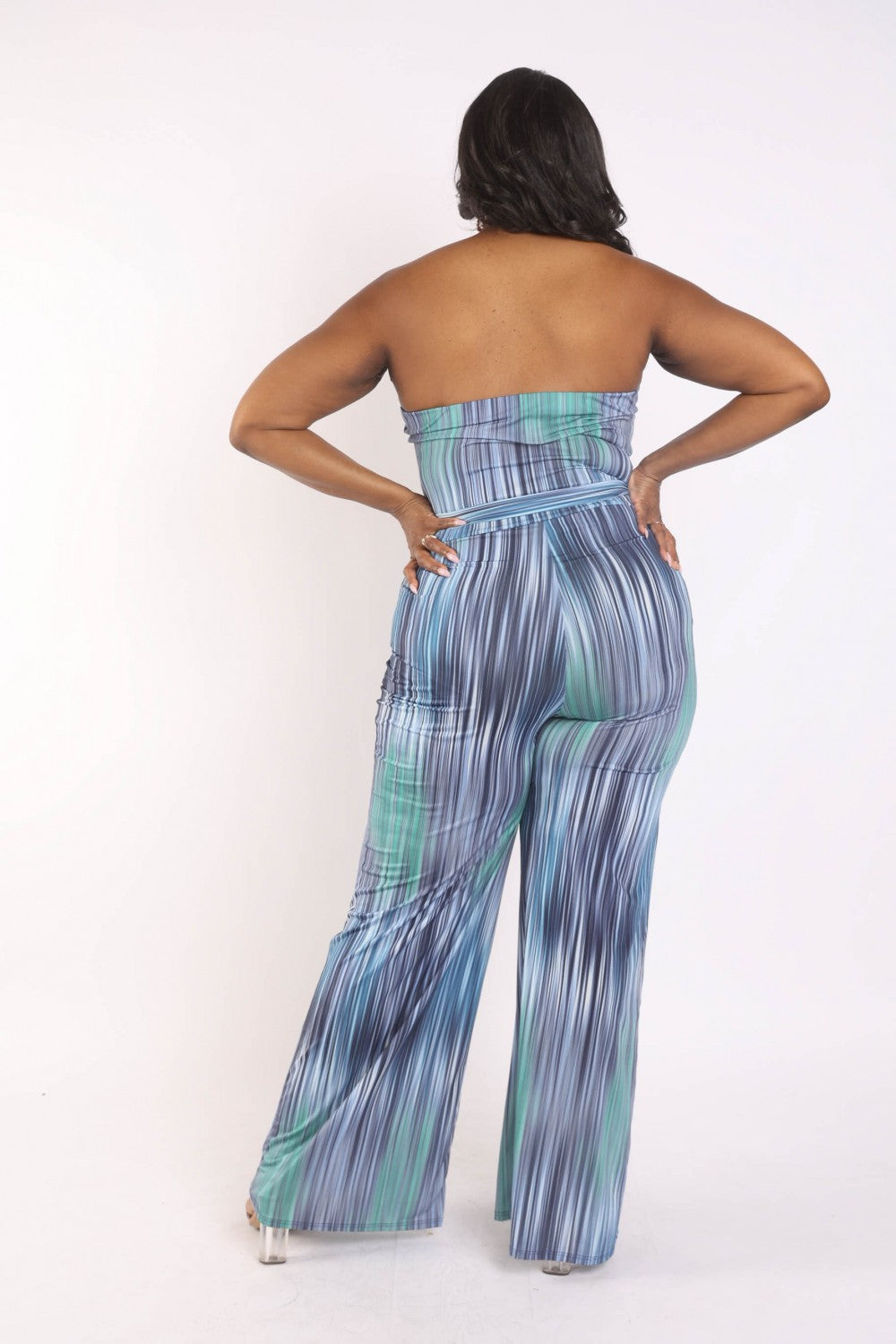 Printed Tube Jumpsuit With Self Belt | Blue, Orange, PLUS SIZE, PLUS SIZE JUMPSUITS & ROMPERS, SALE, SALE PLUS SIZE | Style Your Curves