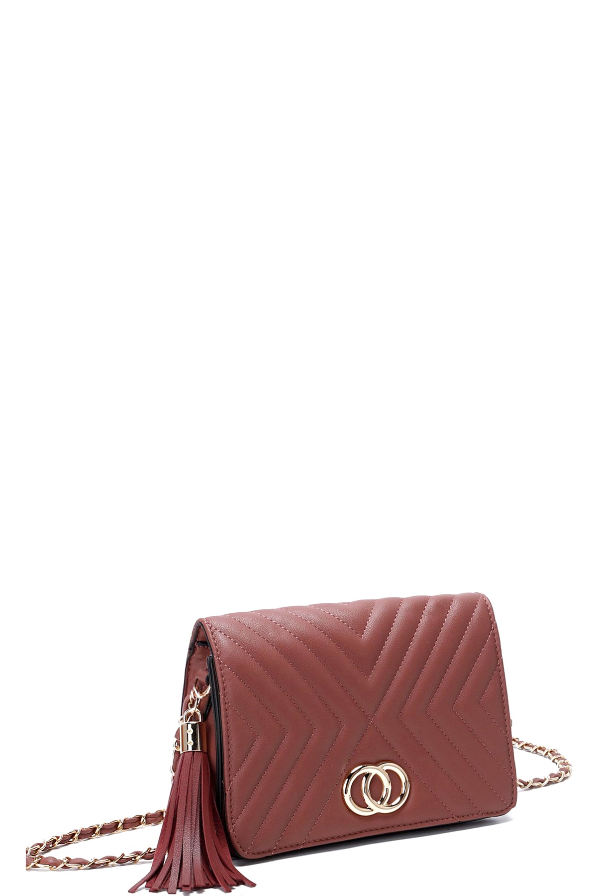 Fashion Double Metal Pattern Stitching Tassel Crossbody Bag | ACCESSORIES, CCPRODUCTS, Coffee, Cognac, HANDBAGS, Mauve, Pink, SALE, SALE ACCESSORIES | Style Your Curves