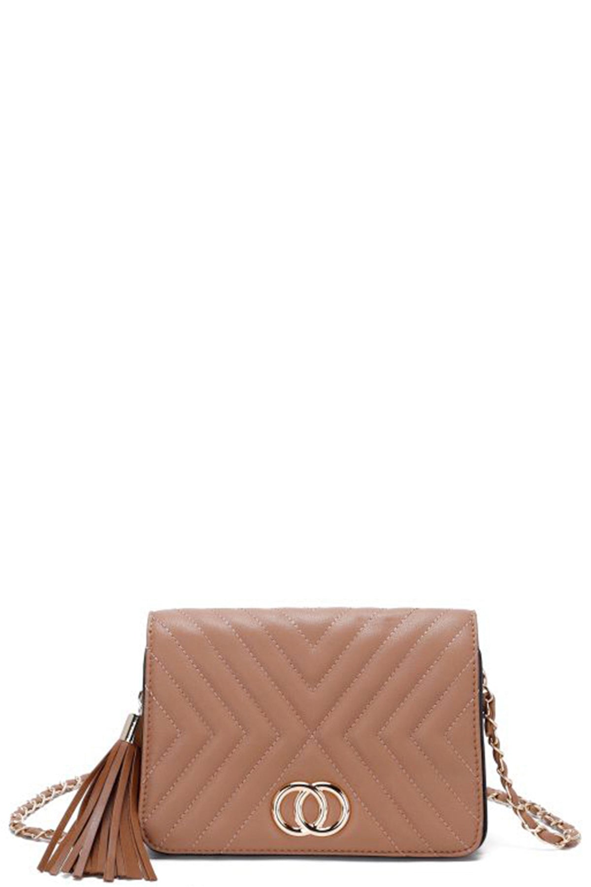 Fashion Double Metal Pattern Stitching Tassel Crossbody Bag | ACCESSORIES, CCPRODUCTS, Coffee, Cognac, HANDBAGS, Mauve, Pink, SALE, SALE ACCESSORIES | Style Your Curves
