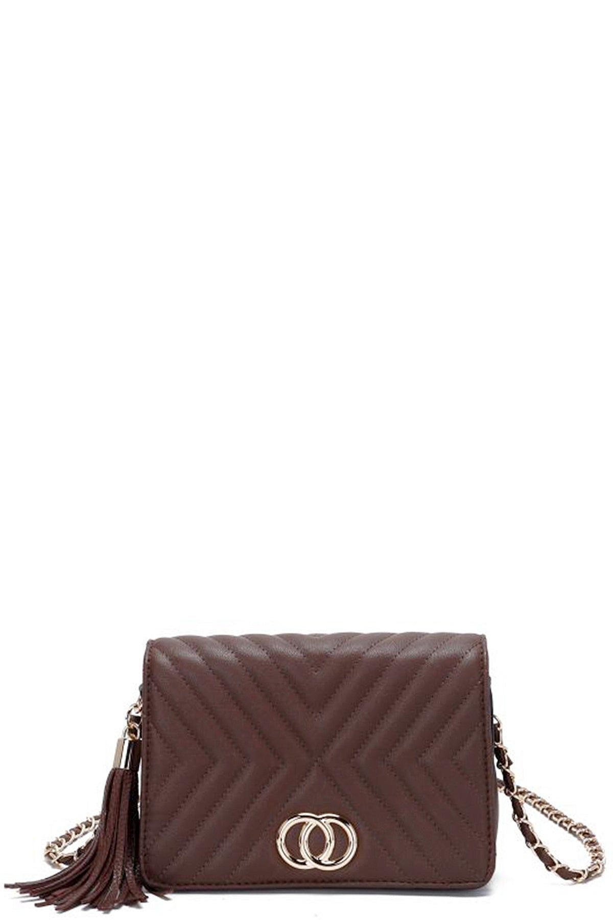Fashion Double Metal Pattern Stitching Tassel Crossbody Bag | ACCESSORIES, CCPRODUCTS, Coffee, Cognac, HANDBAGS, Mauve, Pink, SALE, SALE ACCESSORIES | Style Your Curves