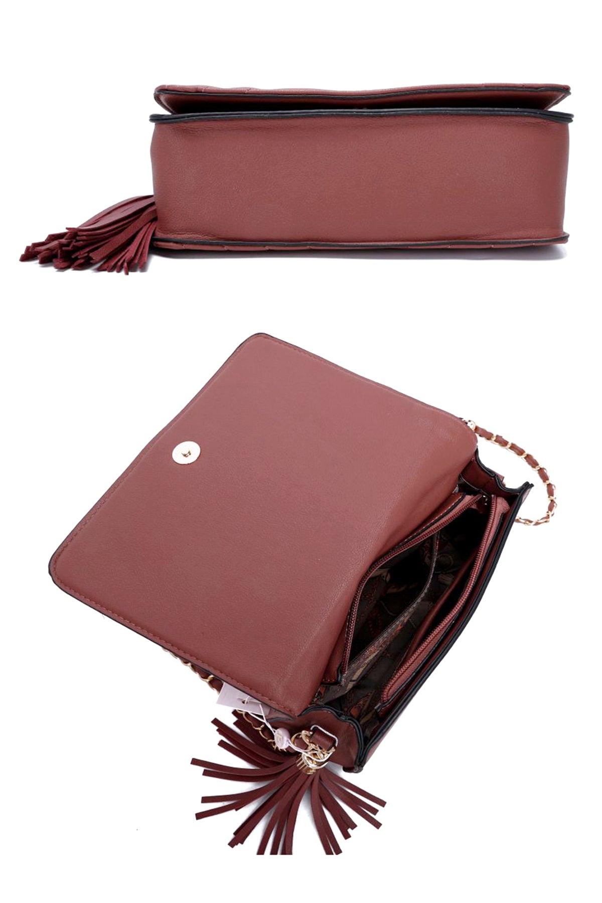 Fashion Double Metal Pattern Stitching Tassel Crossbody Bag | ACCESSORIES, CCPRODUCTS, Coffee, Cognac, HANDBAGS, Mauve, Pink, SALE, SALE ACCESSORIES | Style Your Curves