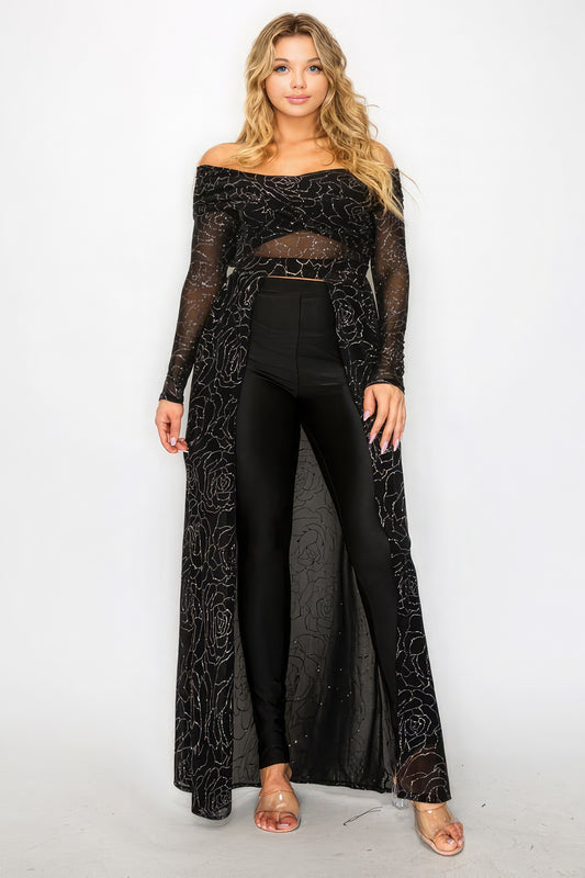 Plus Mesh Glitter See-through -cross Shoulder Wrap Maxi Dress | Black, CCPRODUCTS, MADE IN USA, NEW ARRIVALS, PLUS SIZE, PLUS SIZE DRESSES | Style Your Curves