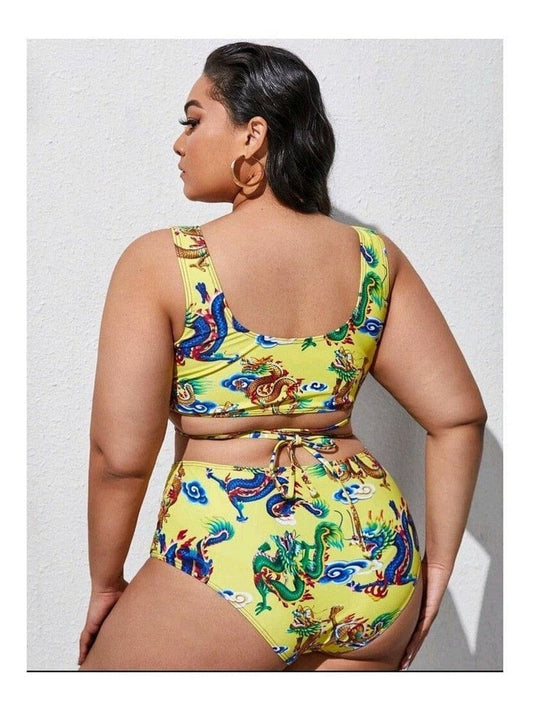 Plus Size Chinese Dragon Print Bikini Set 4XL, extended plus, NEW ARRIVALS, PLUS, PLUS SIZE, PLUS SIZE SETS, Plus Sizes, SALE, swimsuit Style Your Curves