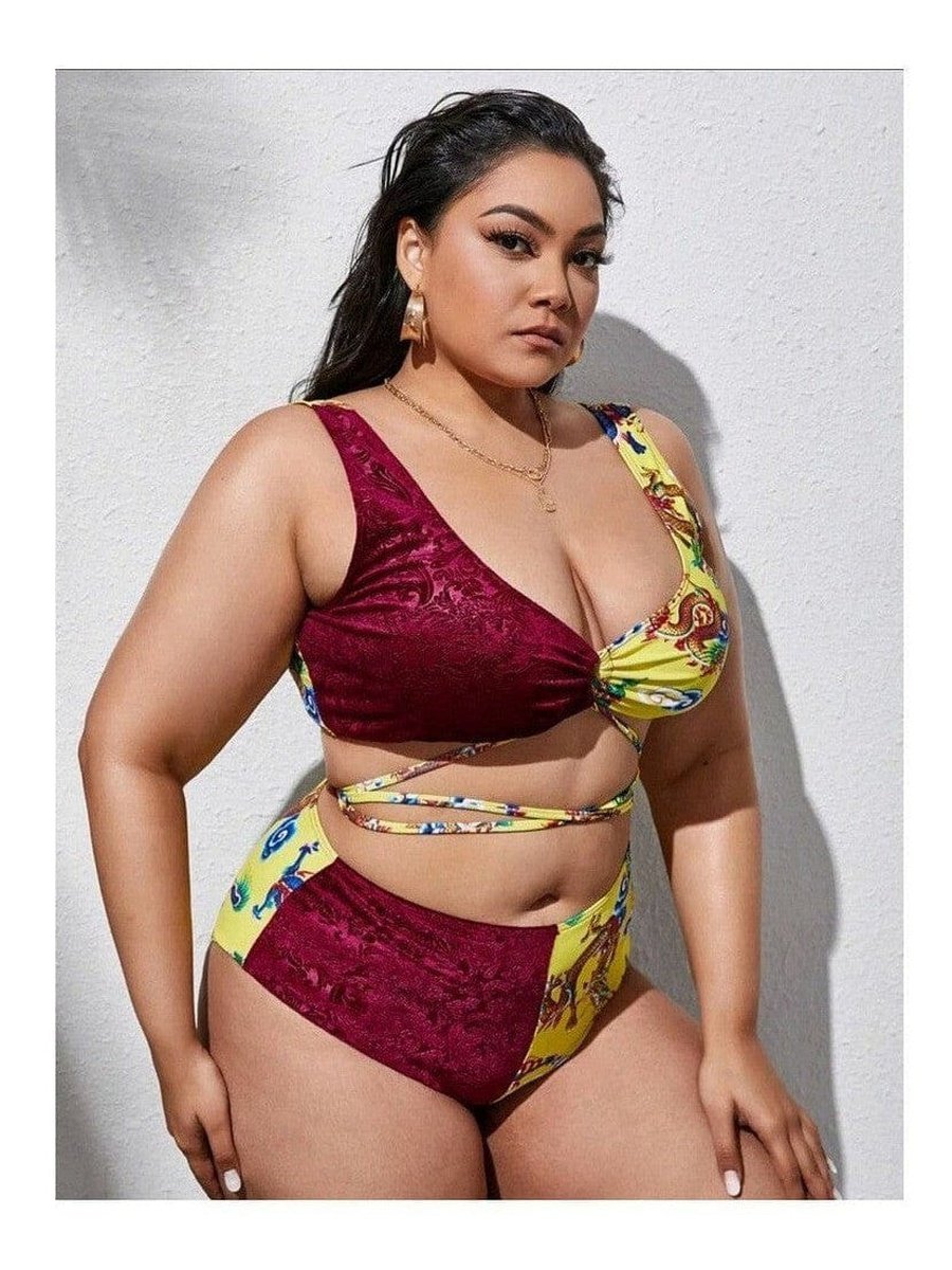 Plus Size Chinese Dragon Print Bikini Set 4XL, extended plus, NEW ARRIVALS, PLUS, PLUS SIZE, PLUS SIZE SETS, Plus Sizes, SALE, swimsuit Style Your Curves