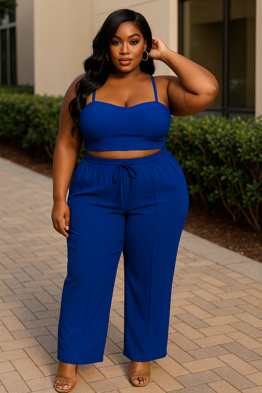 Plus Bustier Crop Cami Top & Slant Pocket Straight Pants