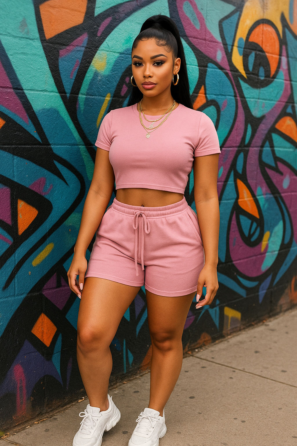 Fitted Crop Tee & Adjustable Drawstring Shorts Set