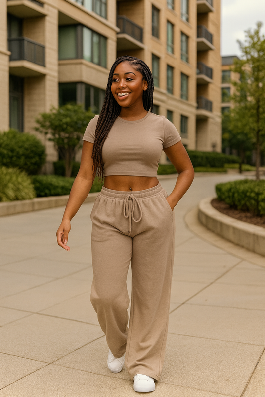 2-piece Crop Tee & Wide Leg Lounge Pants Set