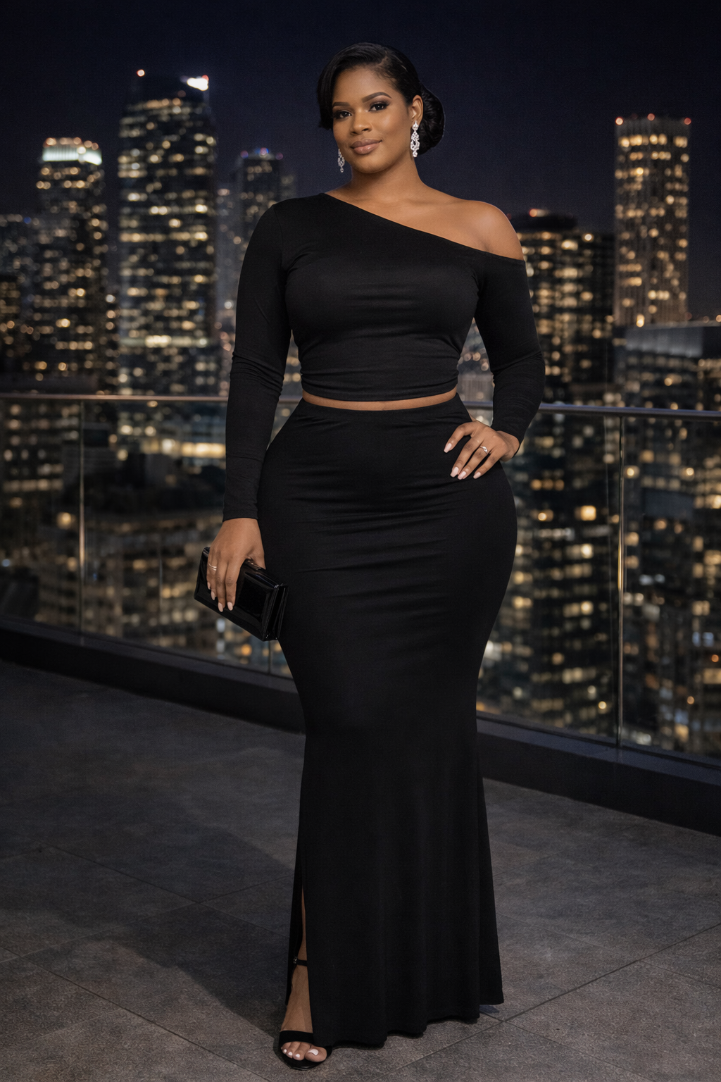 Plus Size One Side Off Shoulder Top & Skirt Set