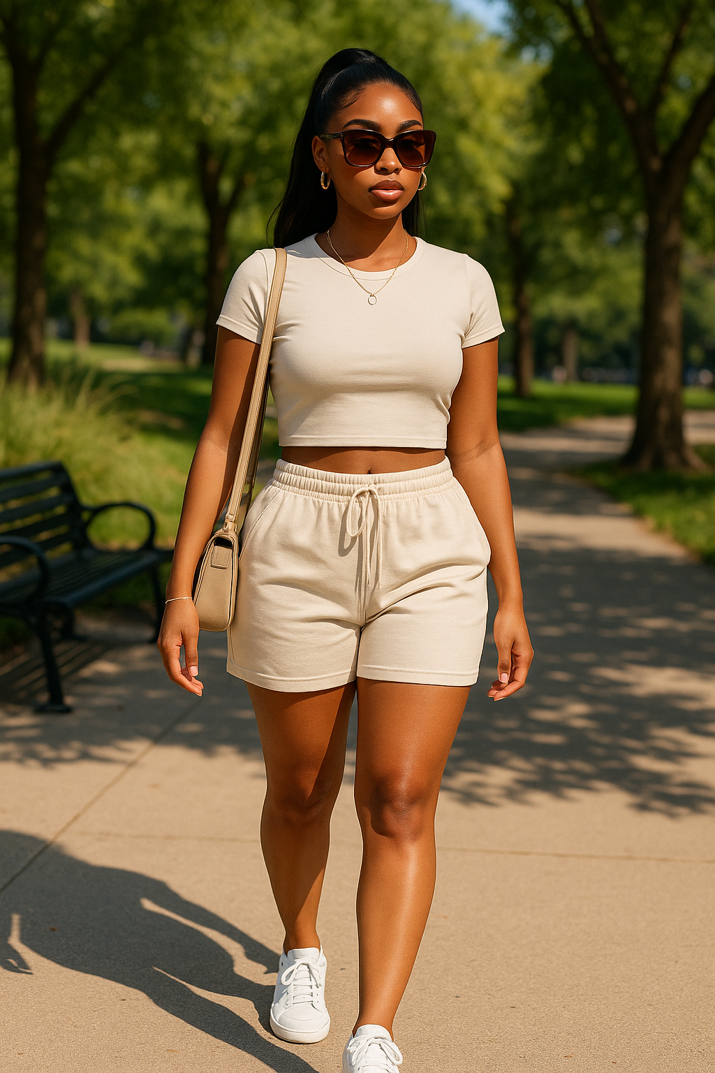 Fitted Crop Tee & Adjustable Drawstring Shorts Set