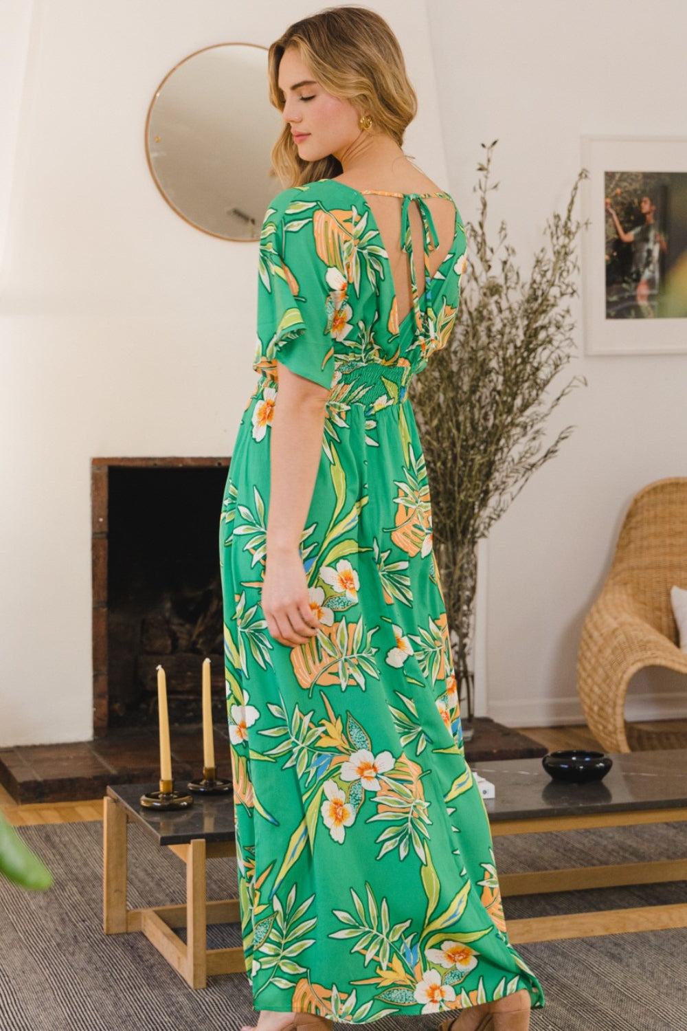 Floral Smocked Tied Back Maxi Dress