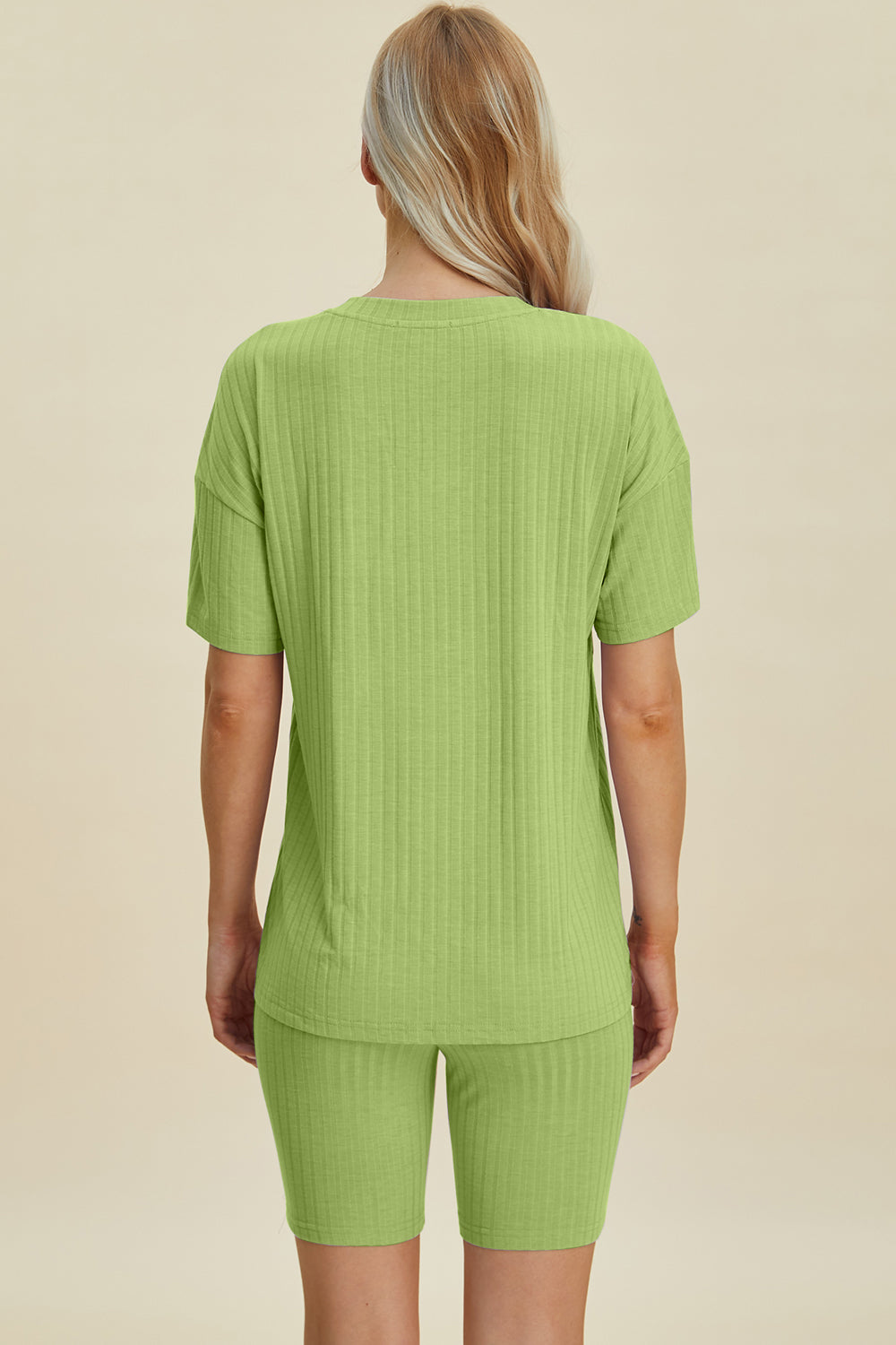 Ribbed V-Neck Short Sleeve Top and Shorts Set