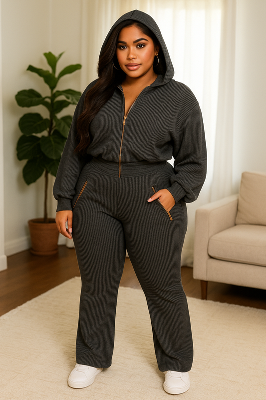 Zipper Closure Hoodie Jacket & Pants Set