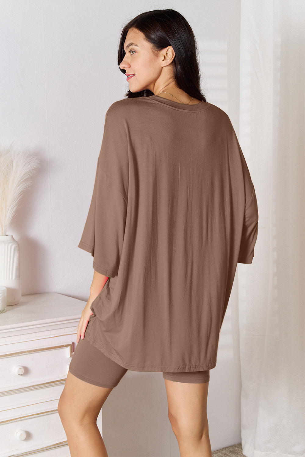Basic Bae Full Size Three-Quarter Sleeve Top and Shorts Set