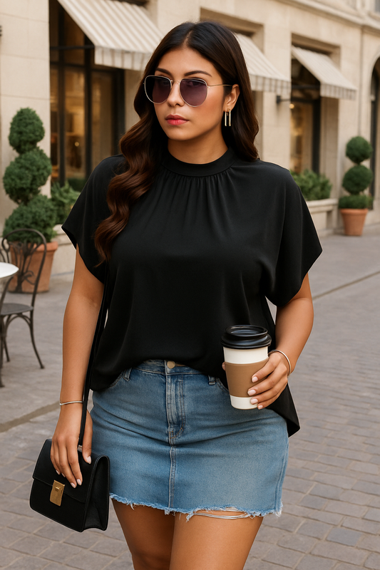 Plus Mock Neck Batwing Sleeve Loose Tunic Top