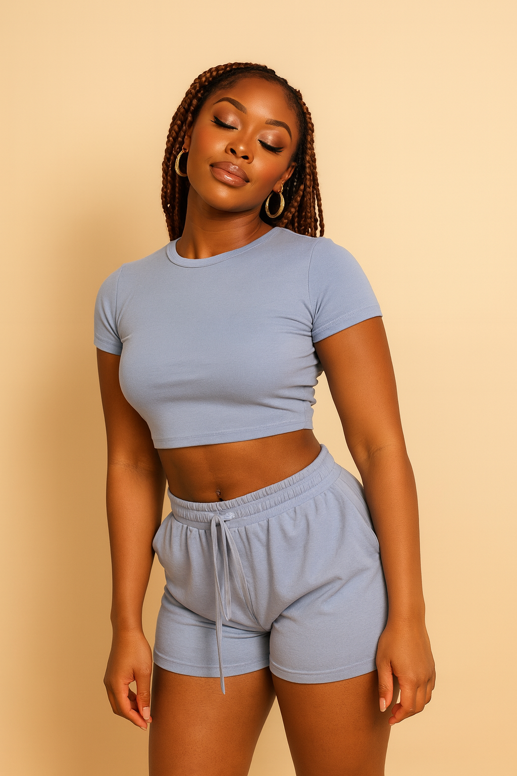 Ribbed Knit Drawstring Lounge Shorts Set