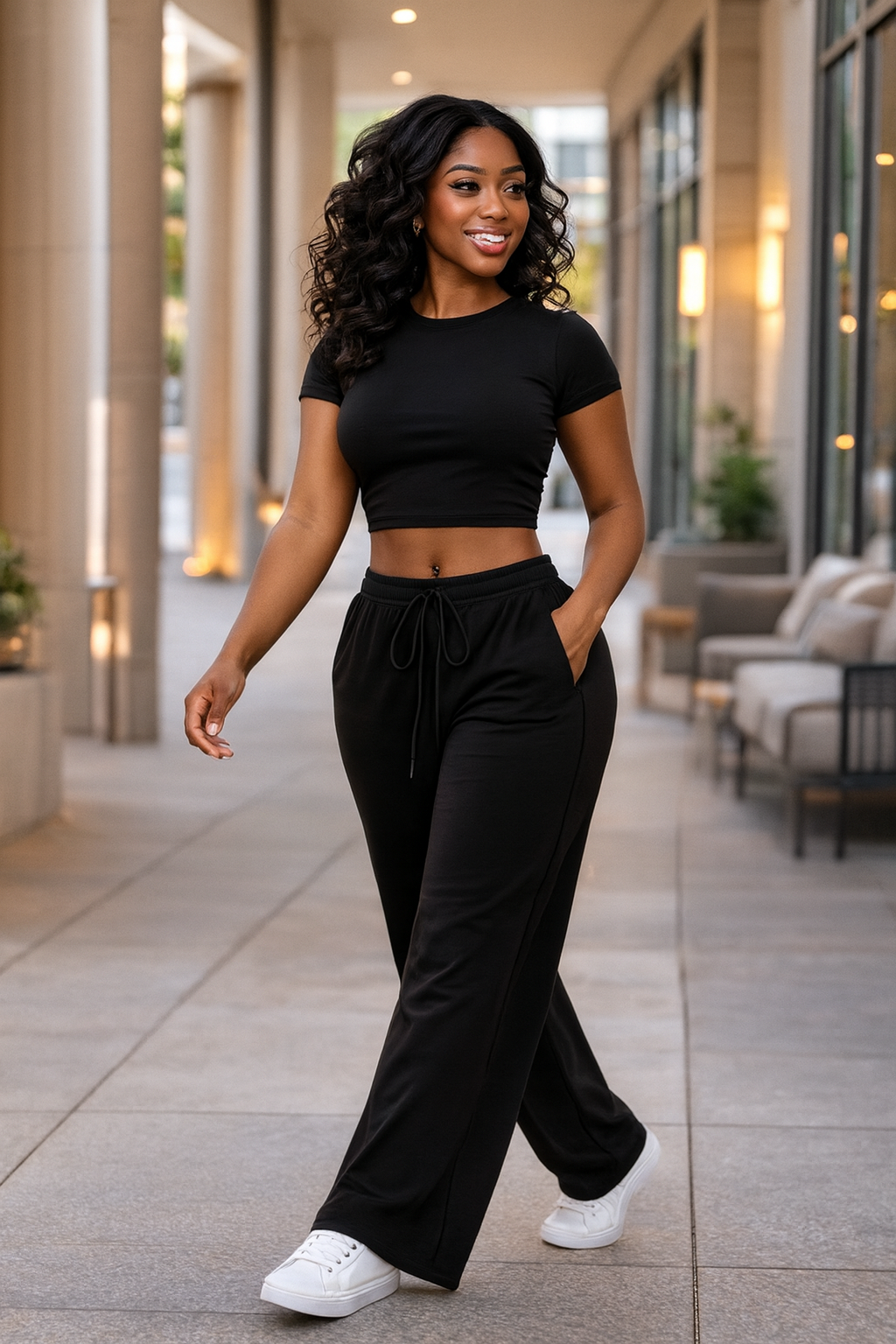 2-piece Crop Tee & Wide Leg Lounge Pants Set