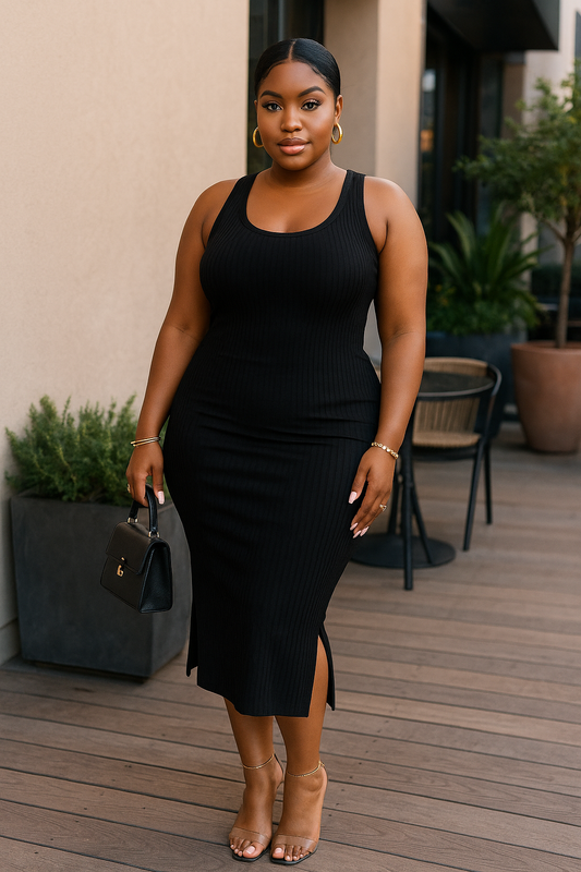 Plus Size Ribbed Side Slit Tank Midi Dress
