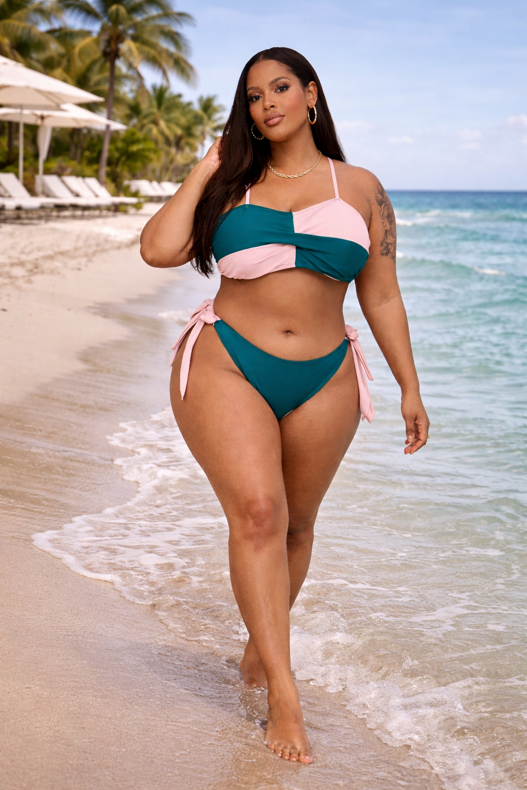 Plus Size Pink and Green 2pc Swimsuit