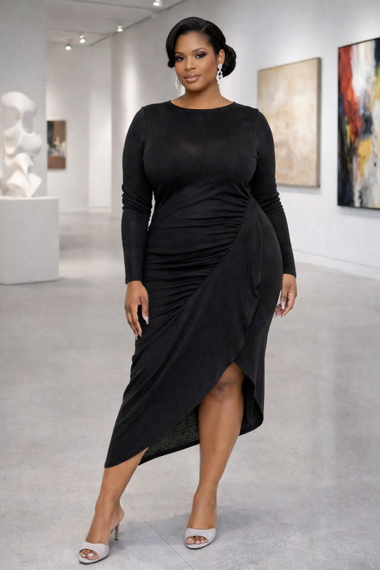 Asymmetrical Sweater Dress With Waterfall Ruffle