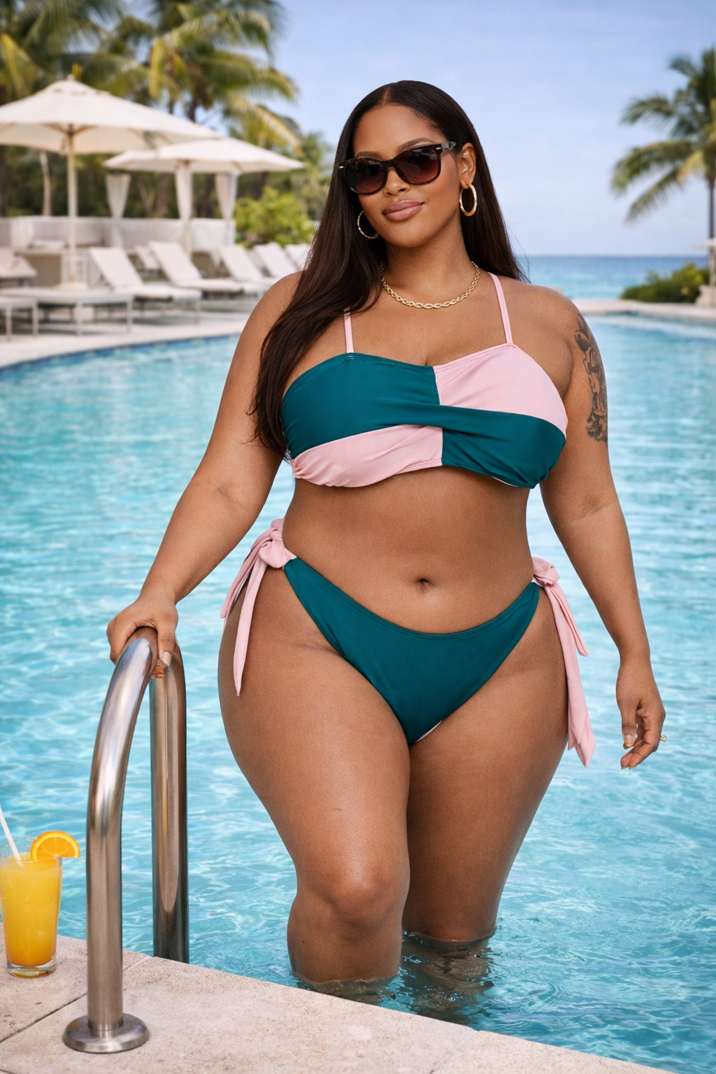 Plus Size Pink and Green 2pc Swimsuit