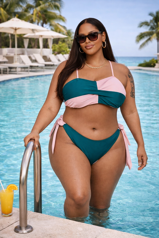 Plus Size Pink and Green 2pc Swimsuit