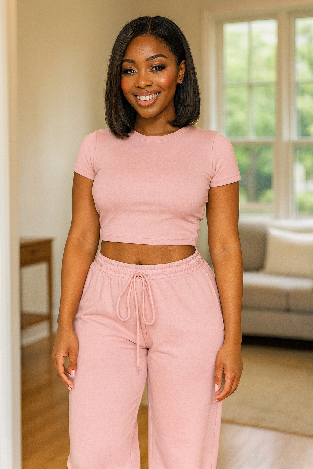 2-piece Crop Tee & Wide Leg Lounge Pants Set