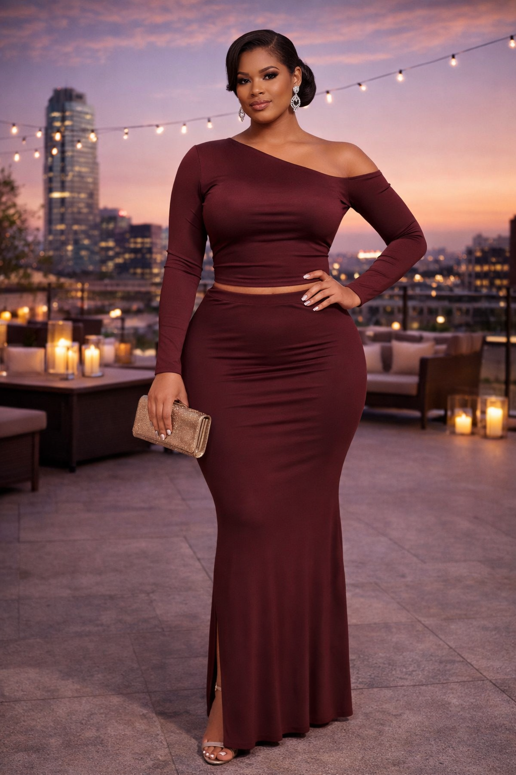 Plus Size One Side Off Shoulder Top & Skirt Set