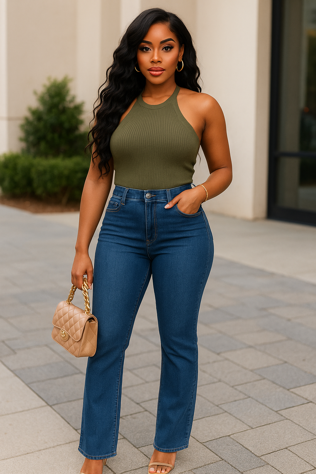 Panel Straight Cut Denim Jeans With Pockets