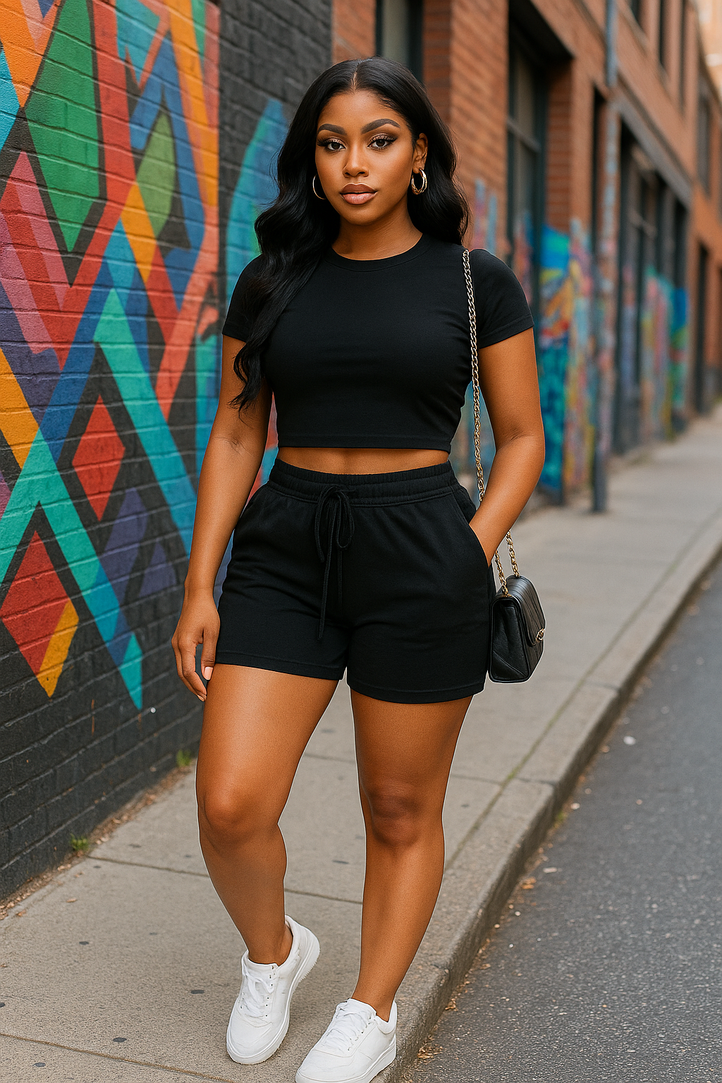 Fitted Crop Tee & Adjustable Drawstring Shorts Set