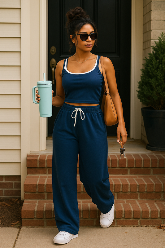 Drawstring Lounge Pants & Crop Top Set