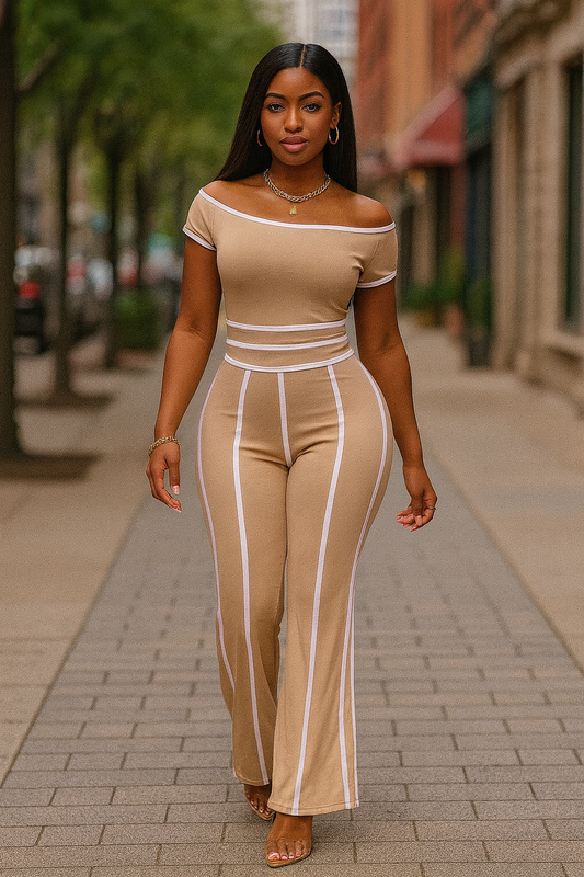 Color Contrast Detailed Off Shoulder Set